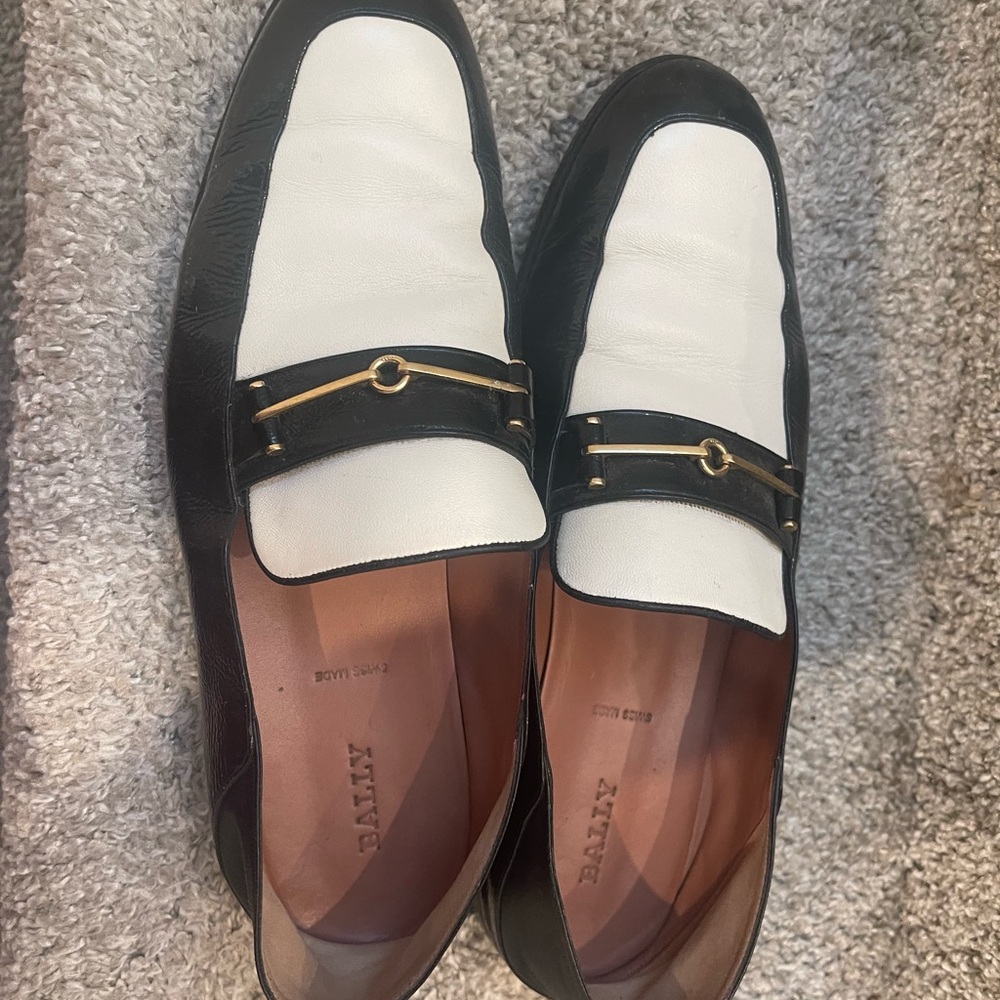 Bally Black and White Leather Loafers
